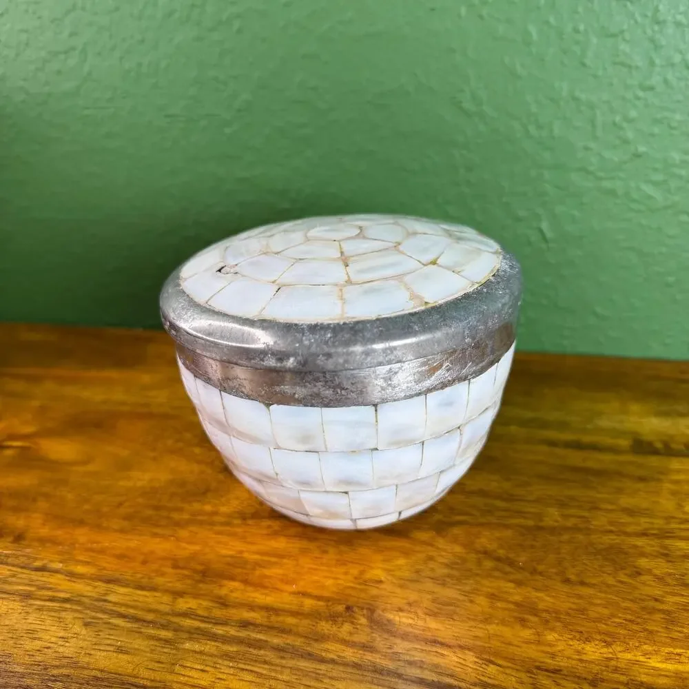 Vintage Mother of Pearl Trinket Box Jar with Lid